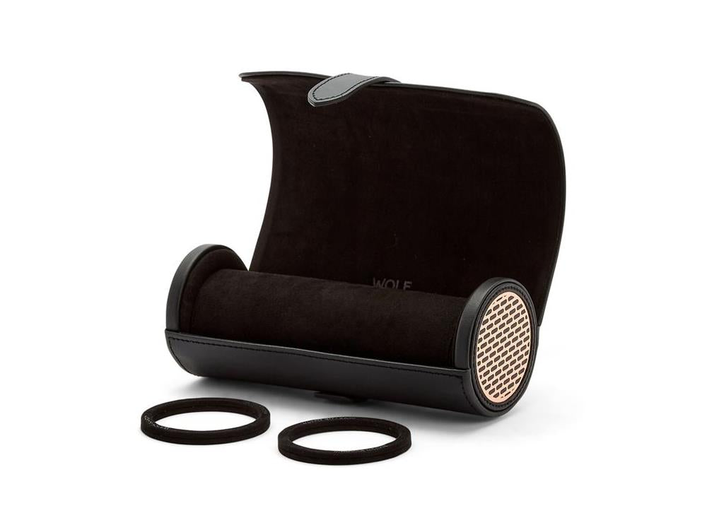 WOLF Axis Uhrenrolle, 3 Uhren, Schwarz, Leder, 488416