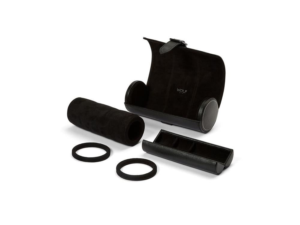 WOLF British Racing Uhrenrolle, 3 Uhren, Schwarz, Leder, 792902