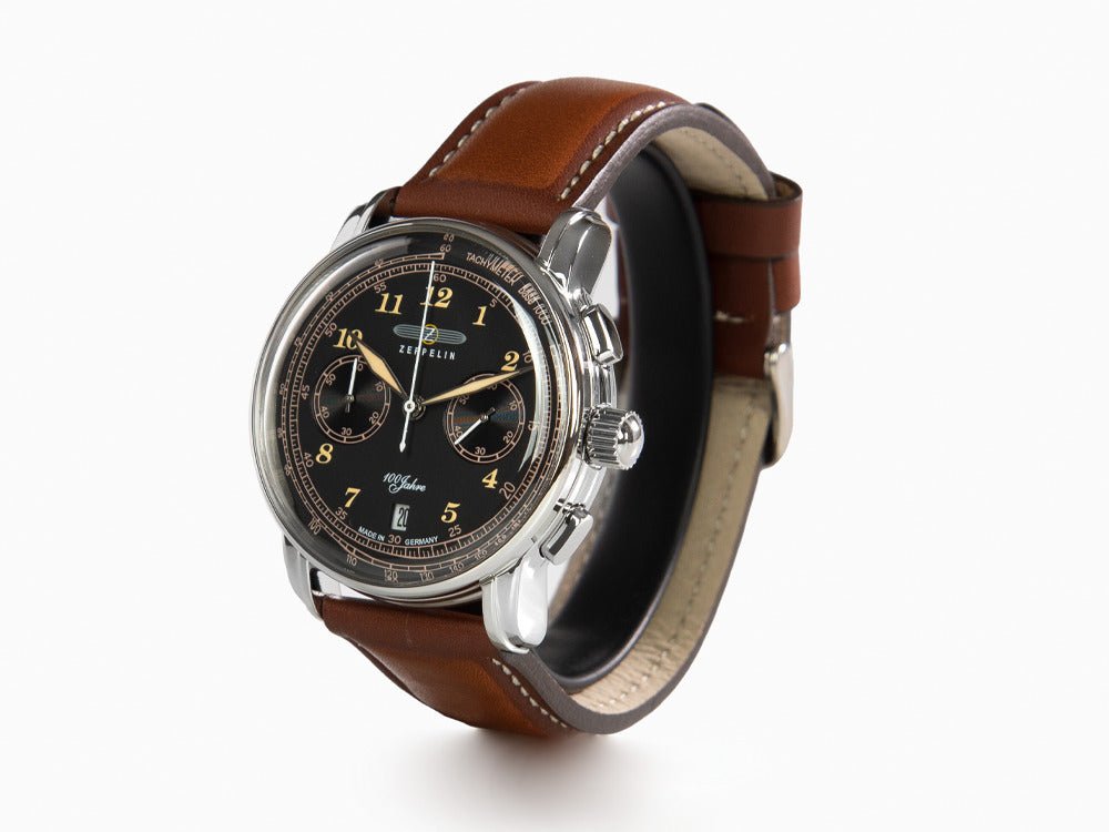 Zeppelin 100 Jahre Zeppelin Ed.2 Quartz Uhr, Schwarz, 42 mm, Chronograph, 7674-3