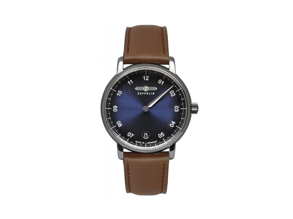 Zeppelin Captain Line Quartz Uhr, Blau, 36 mm, Tag, Lederband, 8643-3