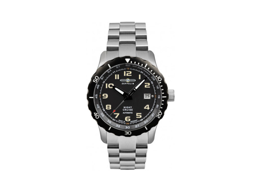 Zeppelin Night Cruise Automatik Uhr, Schwarz, 42 mm, Stahlband, 7264M-5